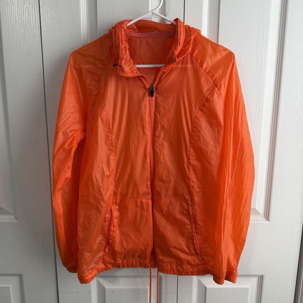 Xersion Orange Packable Full Zip Rain Wind Women's Jacket Hiking Outdoors Travel